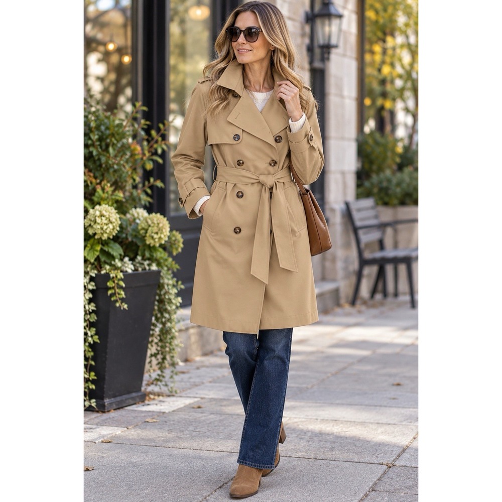 Lands End New Squall Tan Trench Raincoat Size S